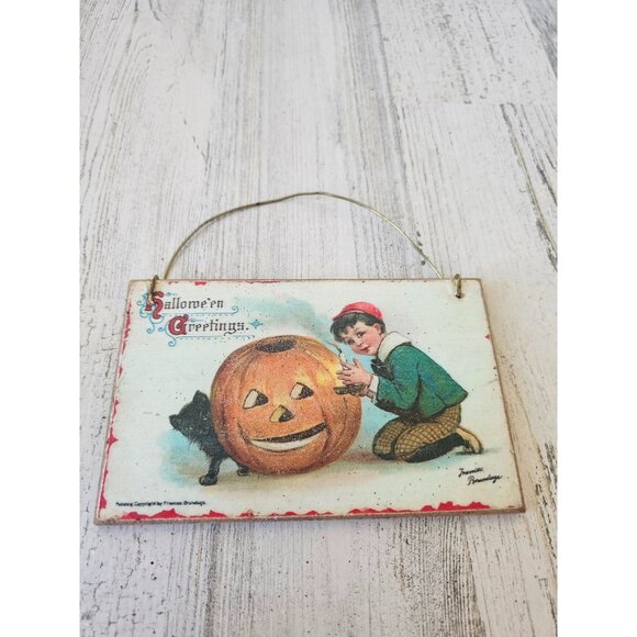 Halloween sign pumpkin frances shabby chic ornament large cat boy unique - Picture 1 of 6